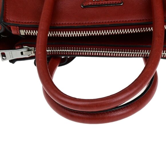PRADA Logo 2Way Shoulder Hand Bag Glace Calf Leather Red Fuoco SHW Italy - Picture 9 of 14